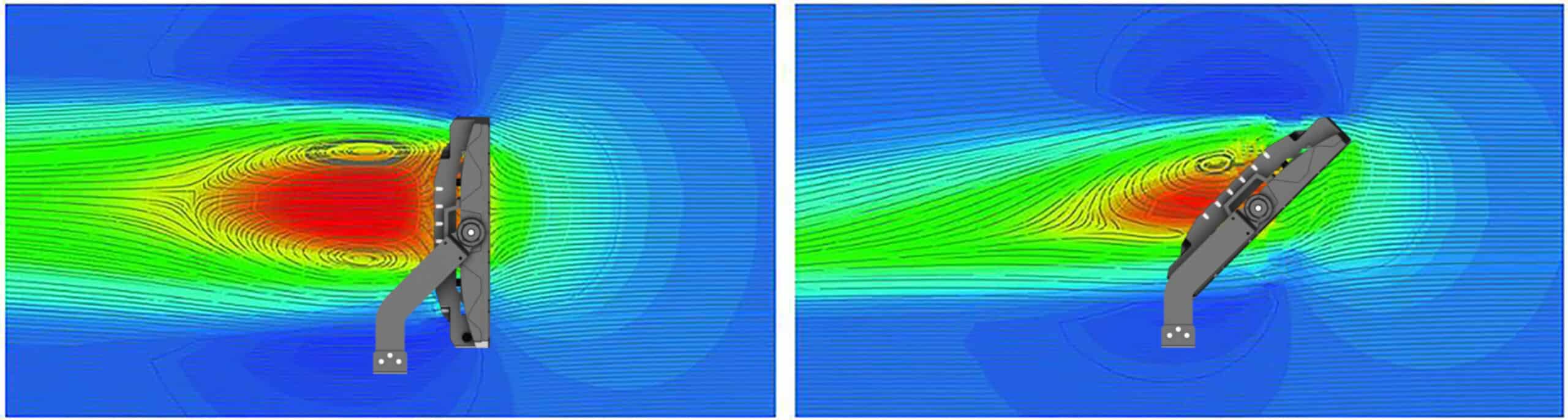 Simulation de flux d'un projecteur ZGSM avec différents angles de projection