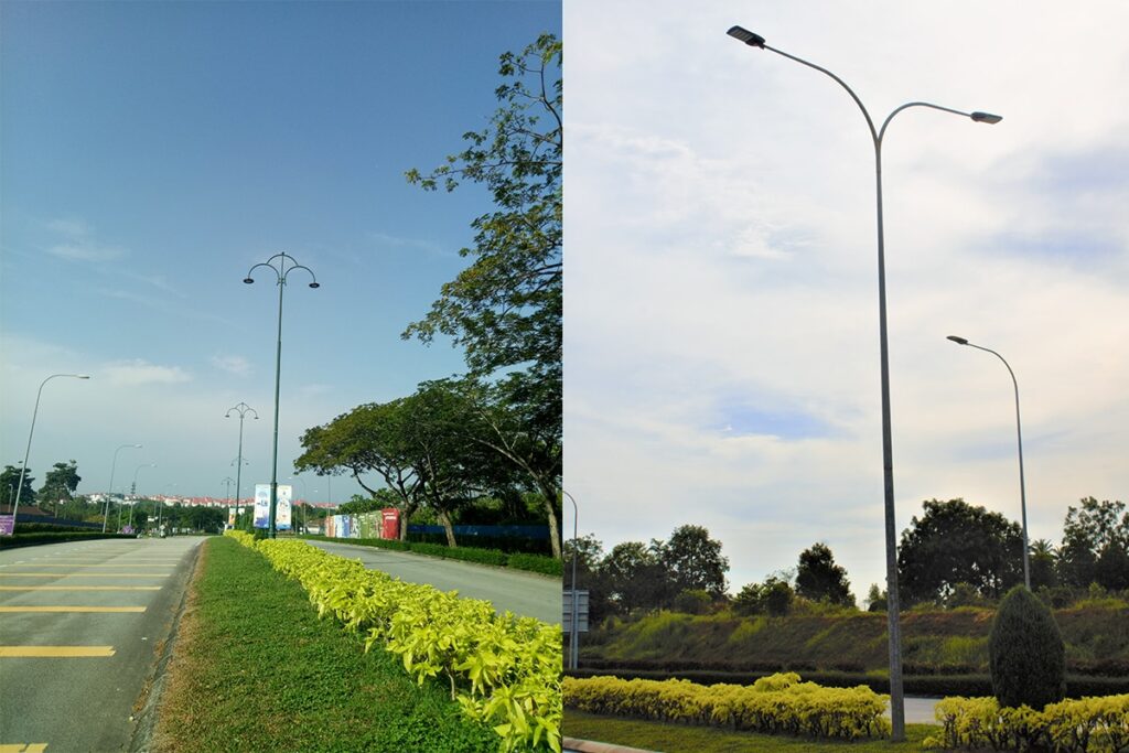 Éclairage public à LED de la série L sur la route principale de la ville