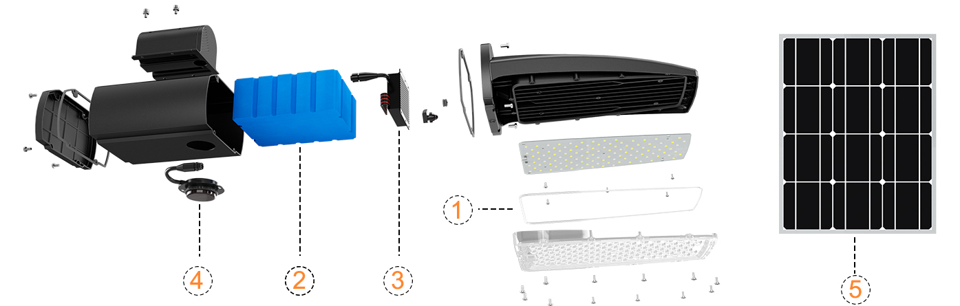 Composants de lampadaire solaire tout en deux