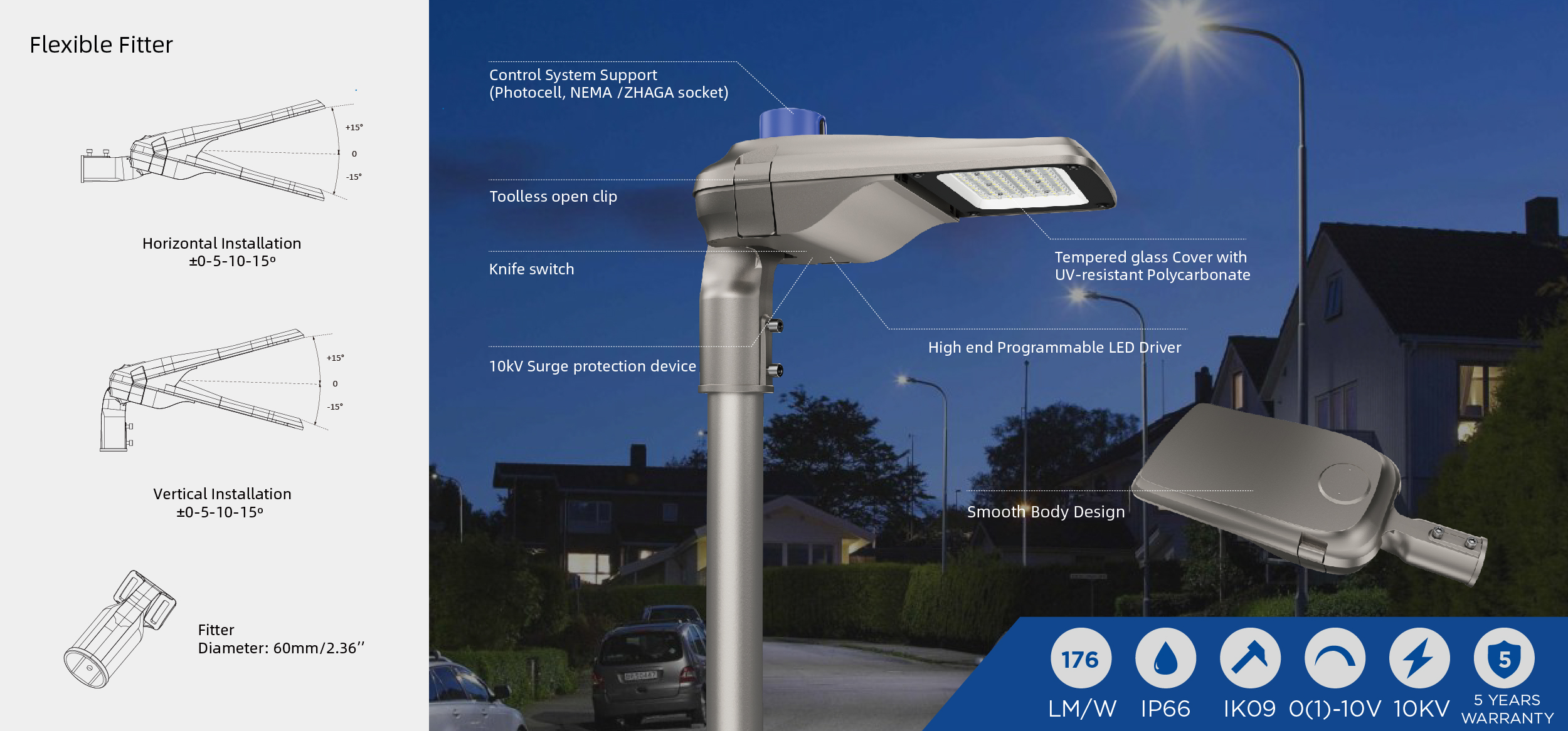 Série ALCA Lampadaire de rue tête de cobra avec conception sans outil