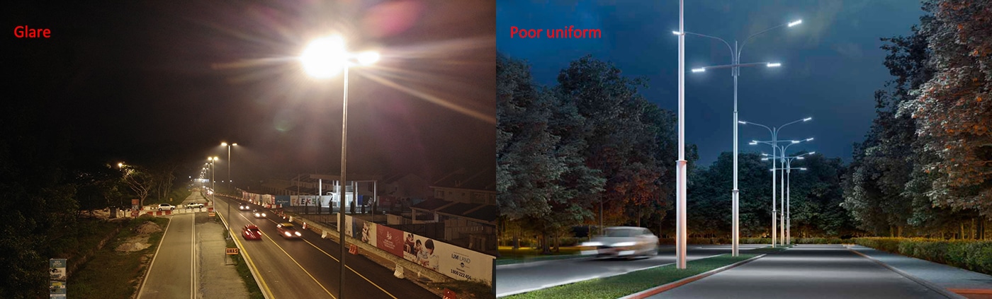 Éblouissement et mauvaise uniformité de la lumière
